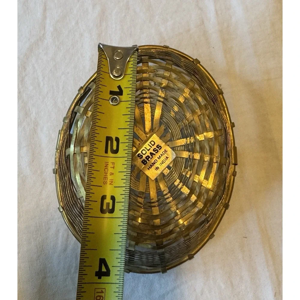 Vintage Brass Wire‎ Metal Woven Baskets W/ Movable Handle Made In India MCM mini